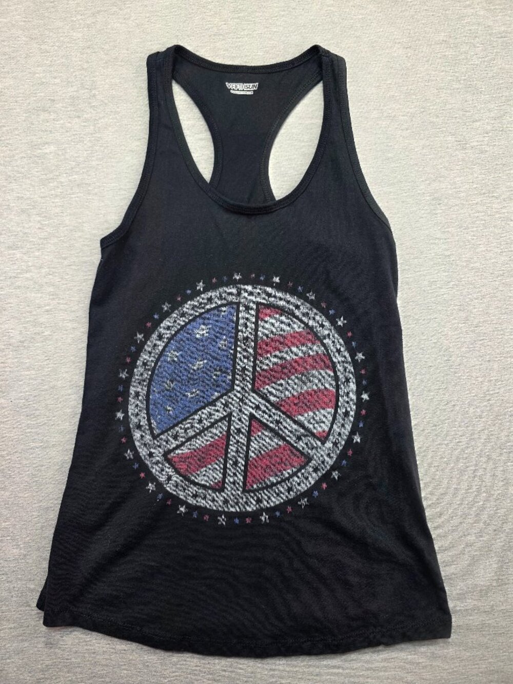 Fifth Sun American Flag Peace Sign Racerback Tank Top Black